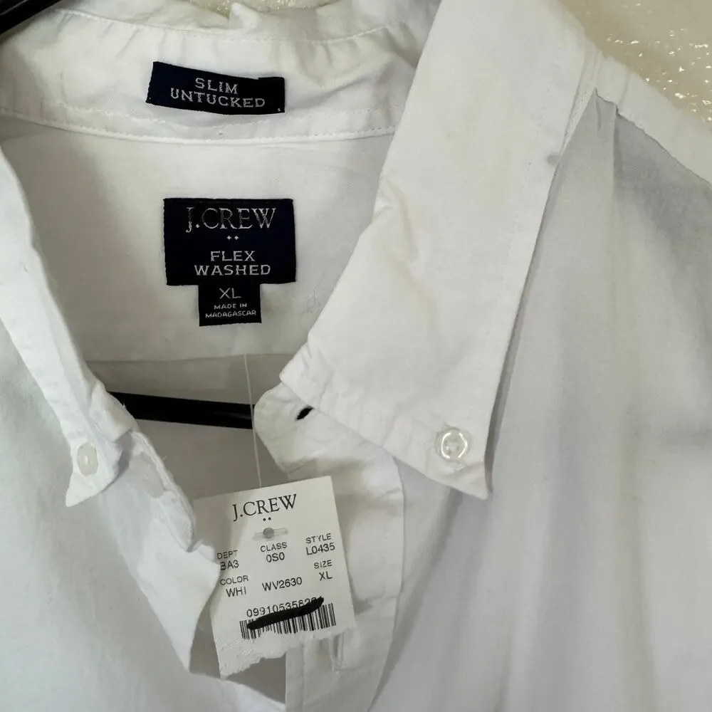 J.Crew Slim Untucked Flex Washed Casual Shirt XL White Long Sleeve Button Down